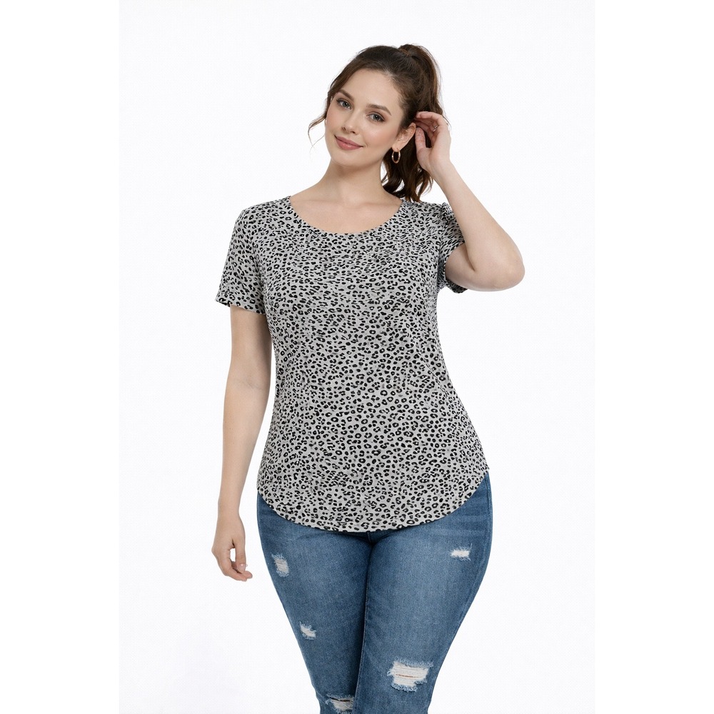 Old Navy Luxe Leopard Print Short Sleeve T Shirt Women's Size S Gray‎ Black